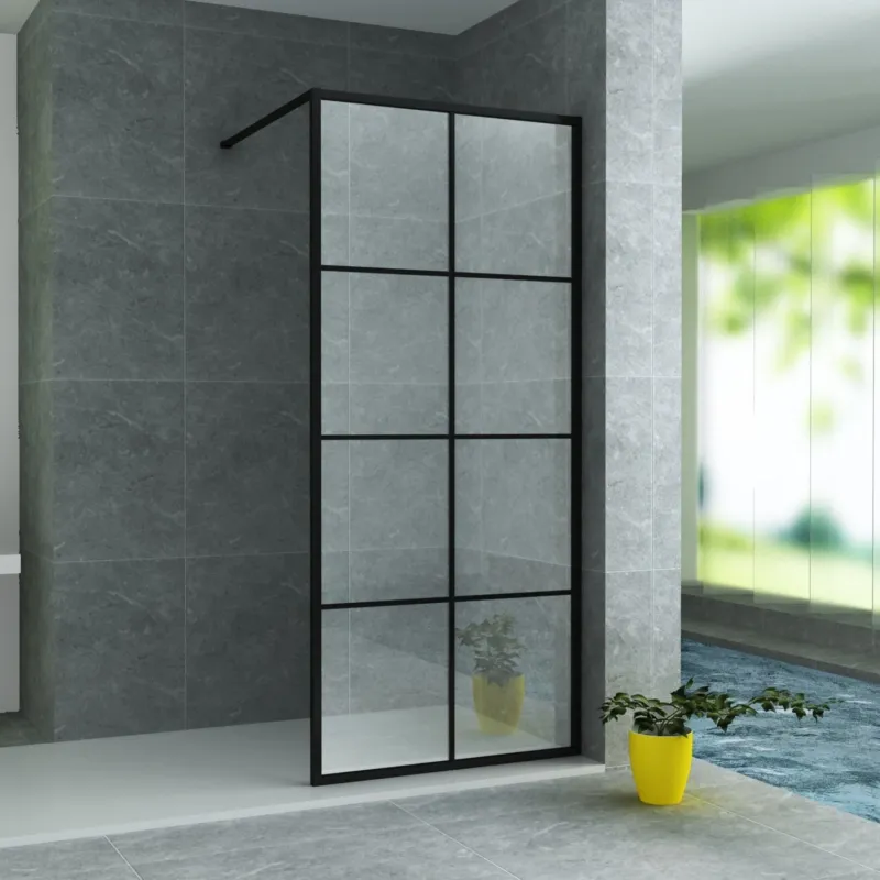 Douchewand BWS Black Nuance 80x200 cm Veiligheidsglas 8 mm Mat Zwart Raster Tijdelijk Beschikbaar