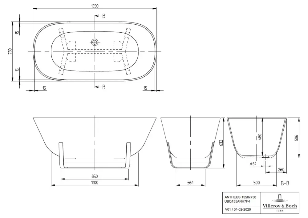 Villeroy & Boch Antheus vrijstaand ligbad 155x75cm wit mat Beperkte Voorraad