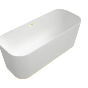 Lage Kosten Villeroy & Boch Finion vrijstaand ligbad 170x70cm wit met gouden afvoerplug, design ring, verlichting en badvulcombinatie