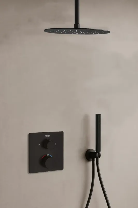 Grohe Grohtherm inbouw regendouche met 30cm hoofddouche en plafondarm zwart mat Aanbieding