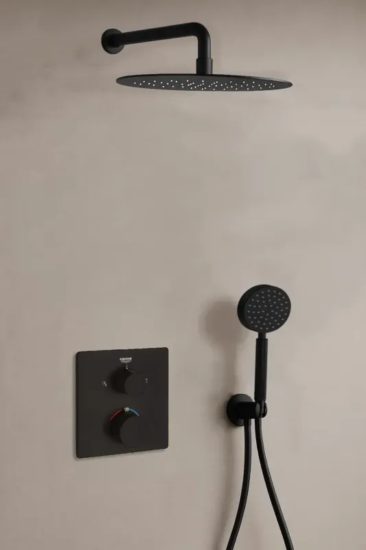 Grohe Grohtherm inbouw regendouche met 20cm hoofddouche, ronde handdouche en muurarm zwart mat Express Levering