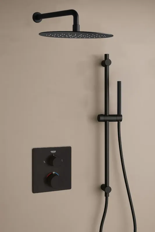 Lage Prijs Grohe Grohtherm inbouw regendouche met 20cm hoofddouche, glijstang en muurarm zwart mat