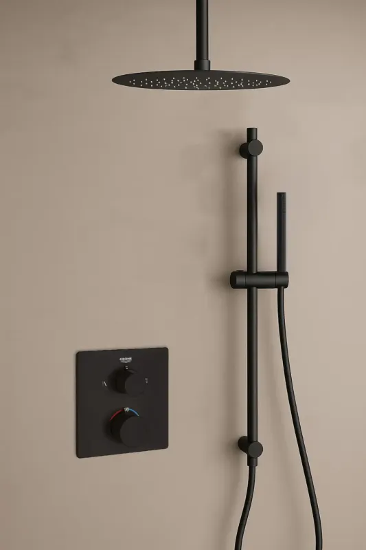 Grohe Grohtherm inbouw regendouche met 20cm hoofddouche, glijstang en plafondarm zwart mat Nu Kopen