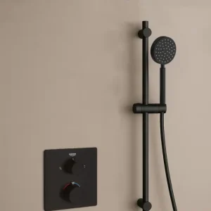 Direct Beschikbaar Grohe Grohtherm inbouw regendouche met 30cm hoofddouche, glijstang, ronde handdouche en muurarm zwart mat