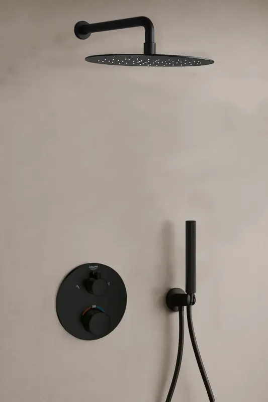 Op = Op Grohe Grohtherm inbouw regendouche rond met 20cm hoofddouche en muurarm zwart mat