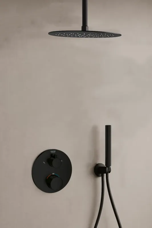 Hete Deal Grohe Grohtherm inbouw regendouche rond met 20cm hoofddouche en plafondarm zwart mat