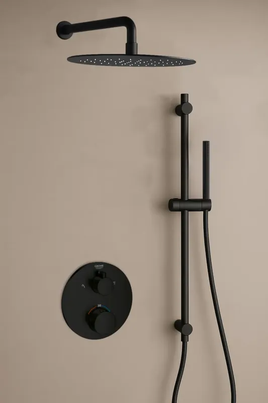 Grohe Grohtherm inbouw regendouche rond met 20cm hoofddouche, glijstang en muurarm zwart mat Finale Uitverkoop