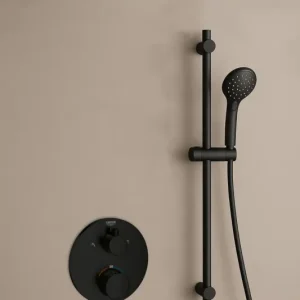 Express Levering Grohe Grohtherm inbouw regendouche rond met 30cm hoofddouche, glijstang, 2 standen handdouche en plafondarm zwart mat