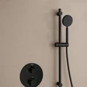 Koop Vandaag Grohe Grohtherm inbouw regendouche rond met 20cm hoofddouche, glijstang, ronde handdouche en plafondarm zwart mat