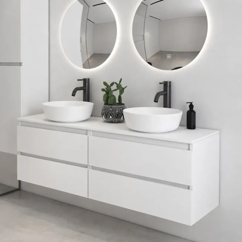 Nu Kopen Fontana Proma badmeubel 160cm met witte waskommen wit mat