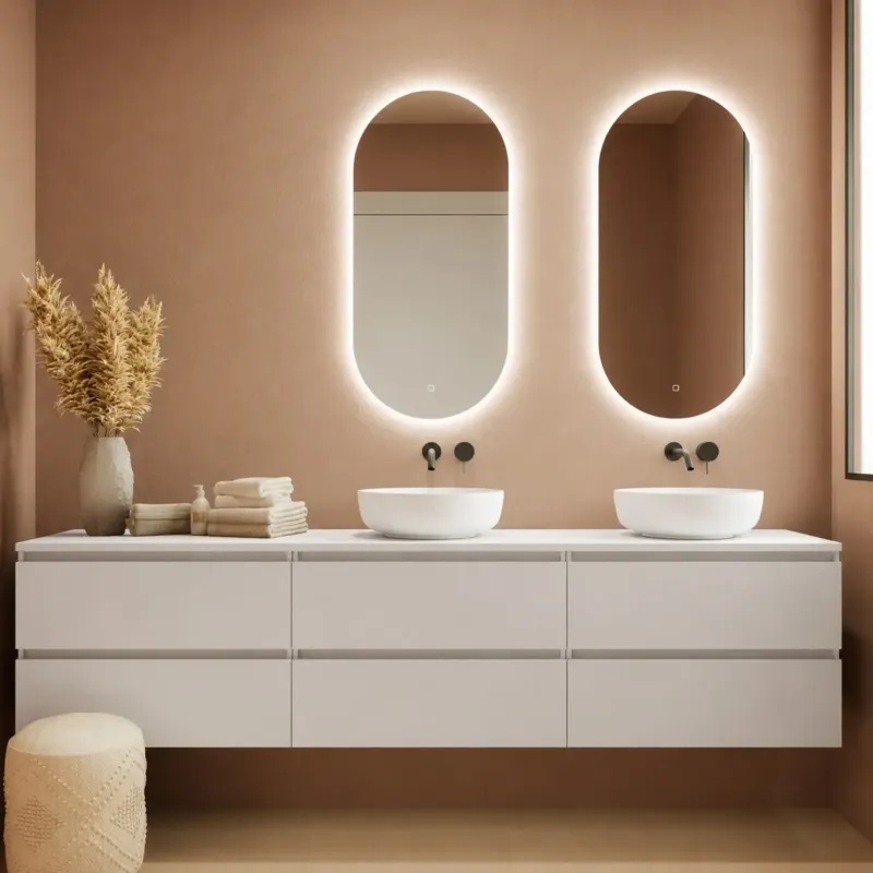Fontana Proma badmeubel 240cm met witte waskommen wit mat Laatste Versie