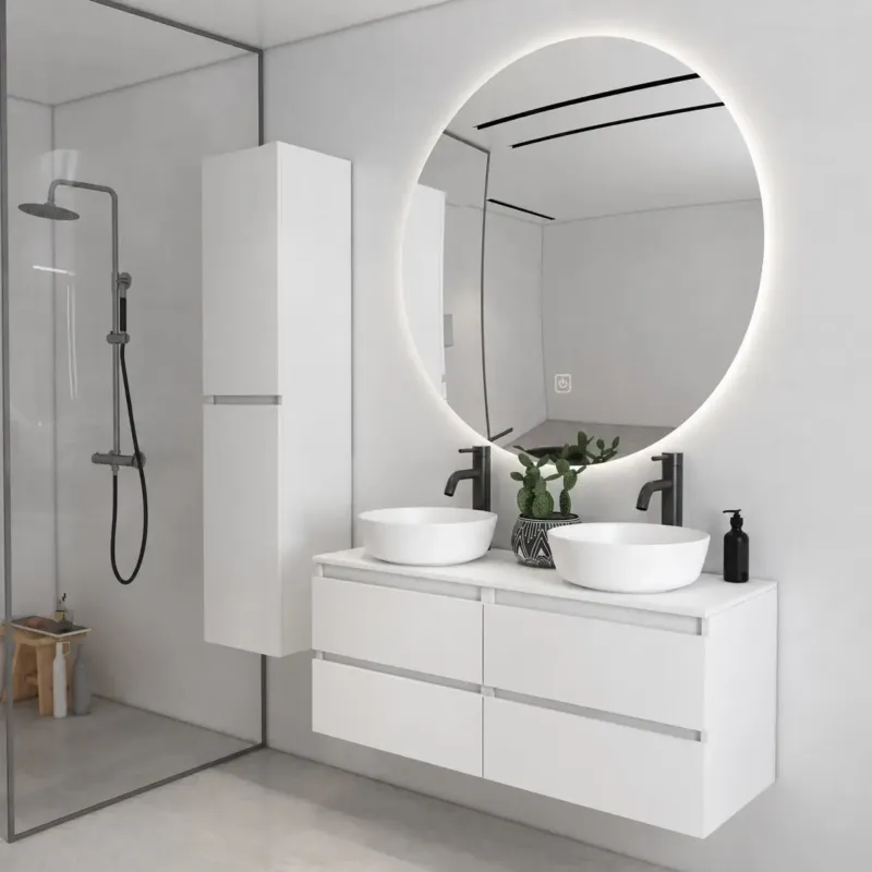 Speciale Aanbieding Fontana Proma badkamermeubel 120cm met witte waskommen en LED spiegel wit mat