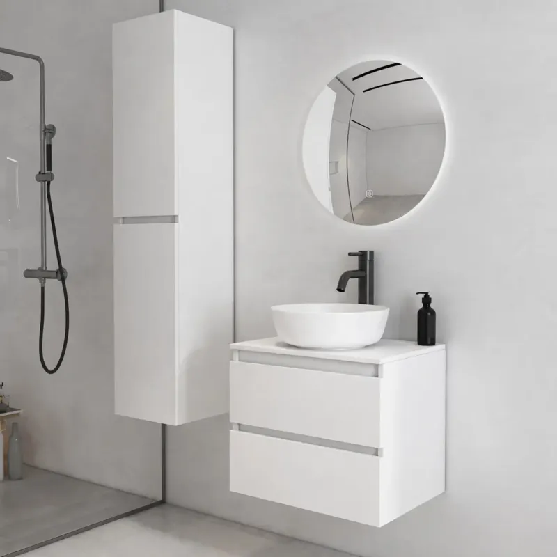 Merkproduct Fontana Proma badkamermeubel 60cm met mat witte waskom en LED spiegel wit mat