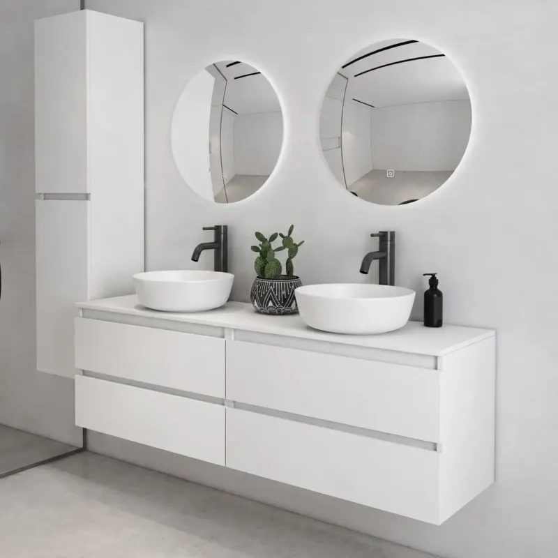 Fontana Proma badkamermeubel 160cm met mat witte waskommen en LED spiegels wit mat Direct Verzonden