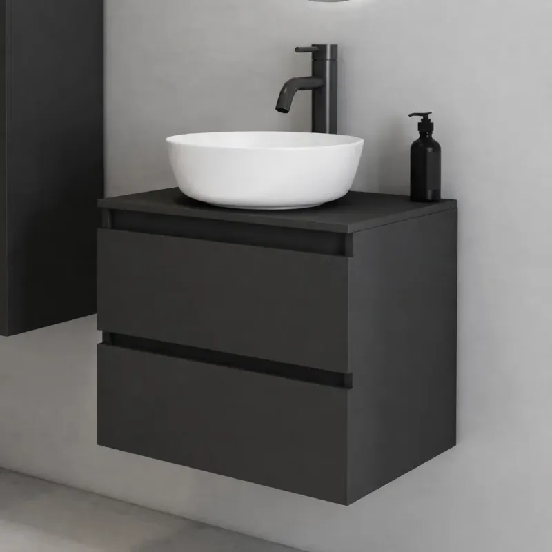 Fontana Proma badmeubel 60cm met witte waskom zwart mat Bestel Nu