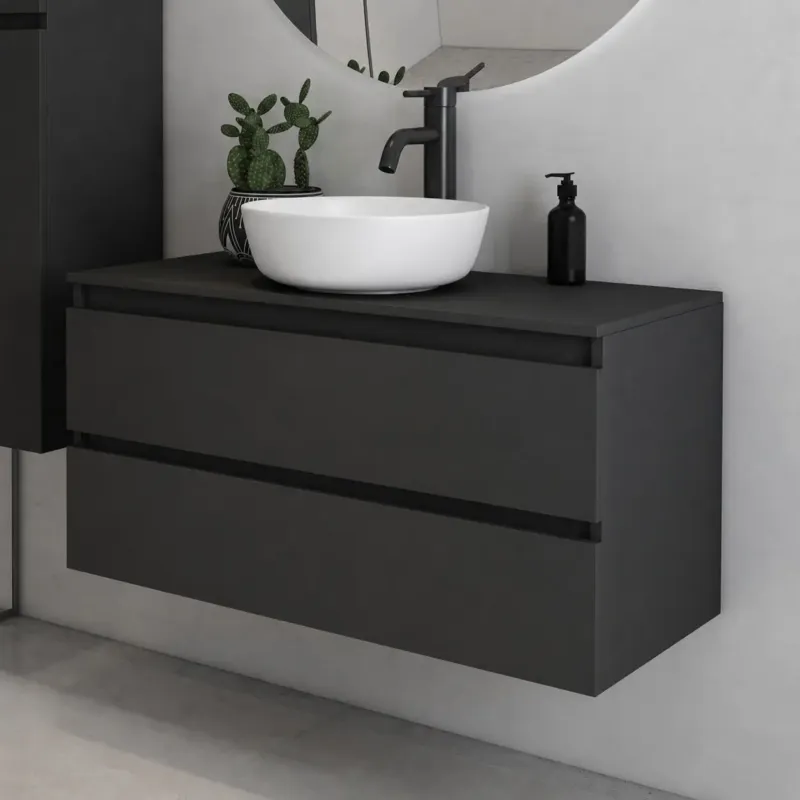 Lage Prijs Fontana Proma badmeubel 100cm met witte waskom zwart mat