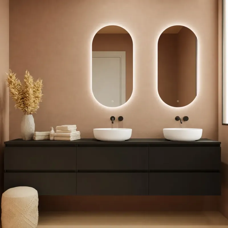 Populair Fontana Proma badmeubel 240cm met witte waskommen zwart mat