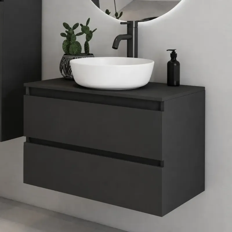 Gratis Retour Fontana Proma badmeubel 80cm met mat witte waskom zwart mat