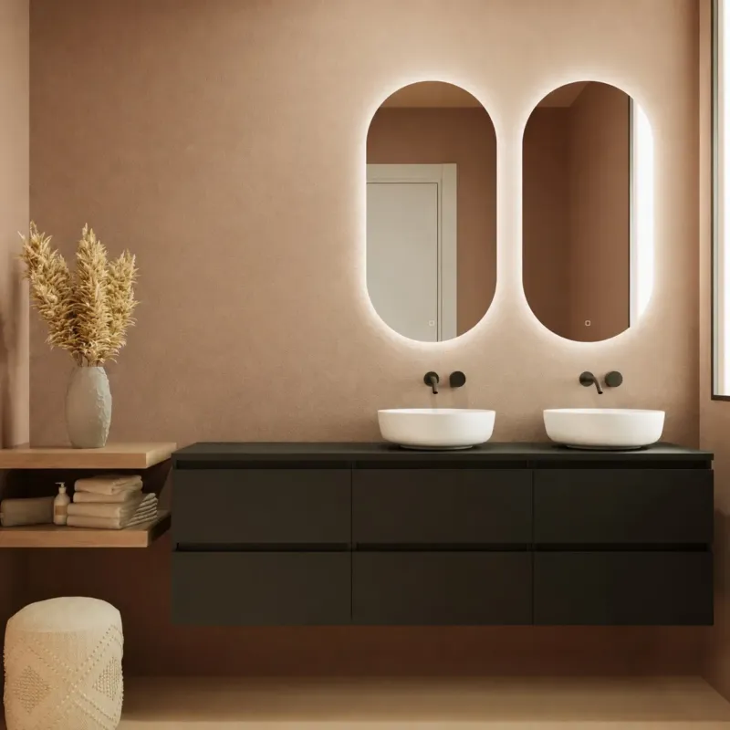 Lage Prijs Fontana Proma badmeubel 180cm met mat witte waskommen zwart mat