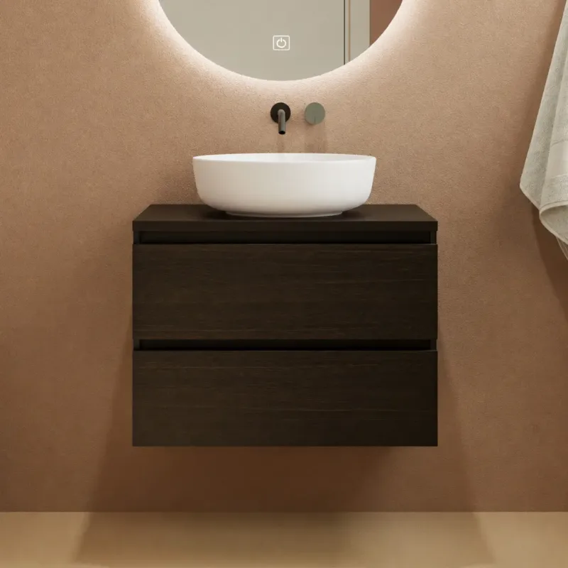Fontana Proma badmeubel 80cm met witte waskom kasteel bruin Betaalbaar