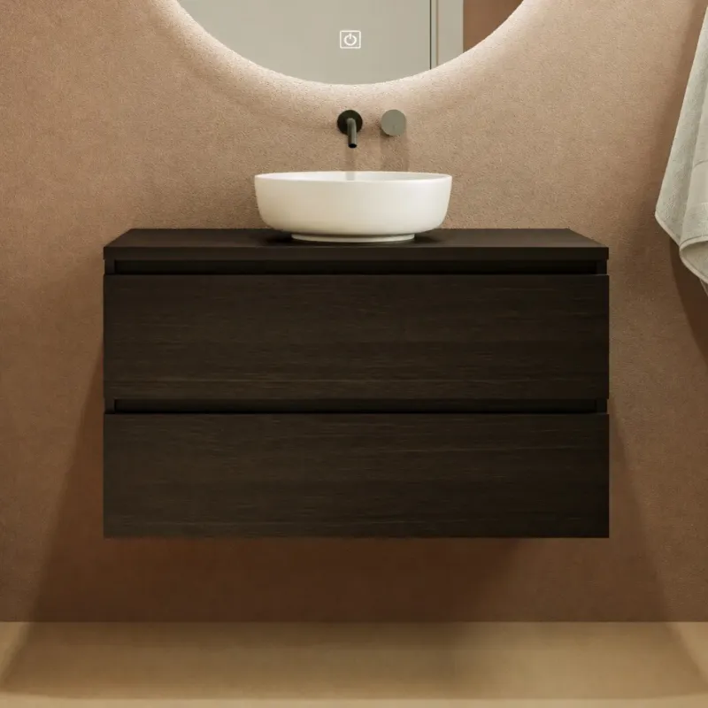 Hete Deal Fontana Proma badmeubel 100cm met witte waskom kasteel bruin