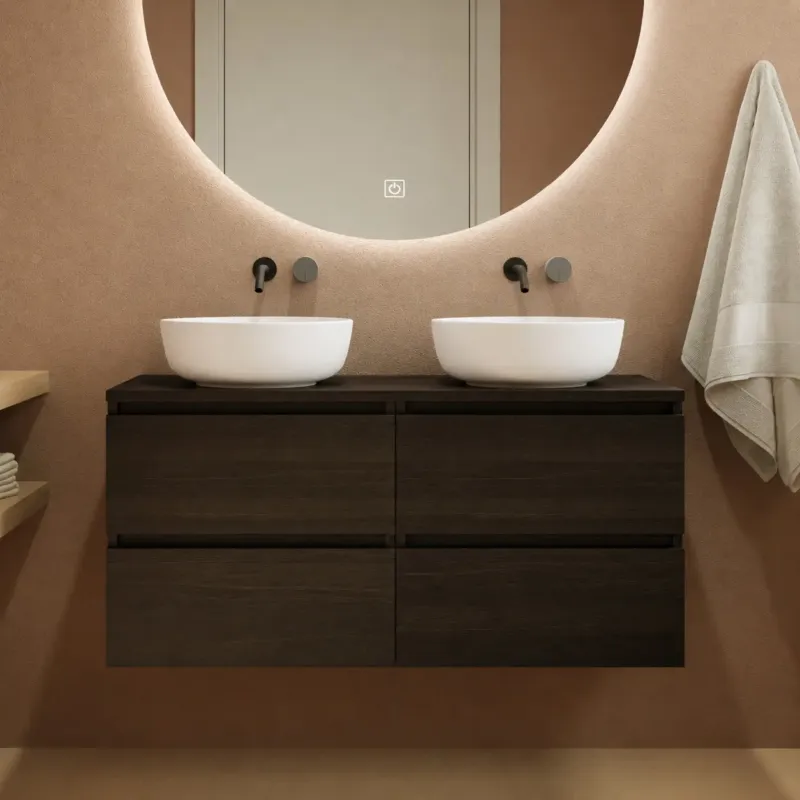 Superprijs Fontana Proma badmeubel 120cm met witte waskommen kasteel bruin