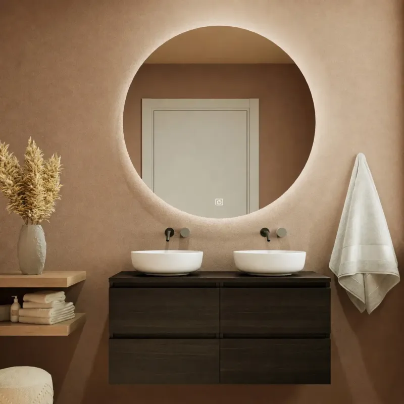 Fontana Proma badkamermeubel 120cm met witte waskommen en LED spiegel kasteel bruin Betrouwbaar