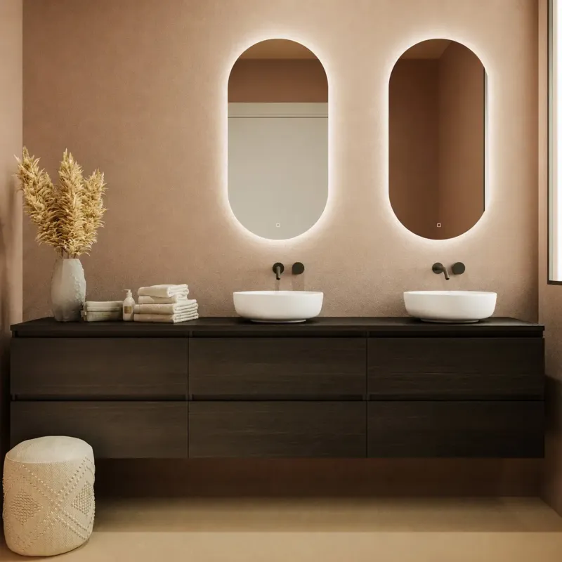 Fontana Proma badmeubel 240cm met mat witte waskommen kasteel bruin Beperkt Aanbod