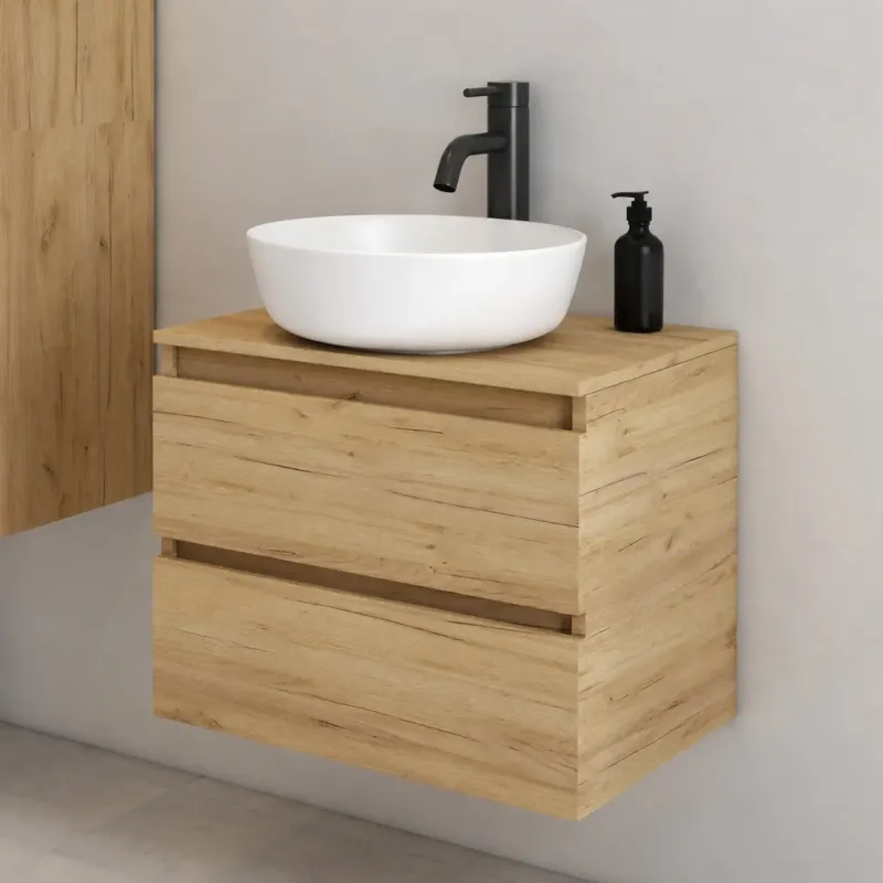 Goedkoop Fontana Proma badmeubel 60cm met witte waskom warm eiken