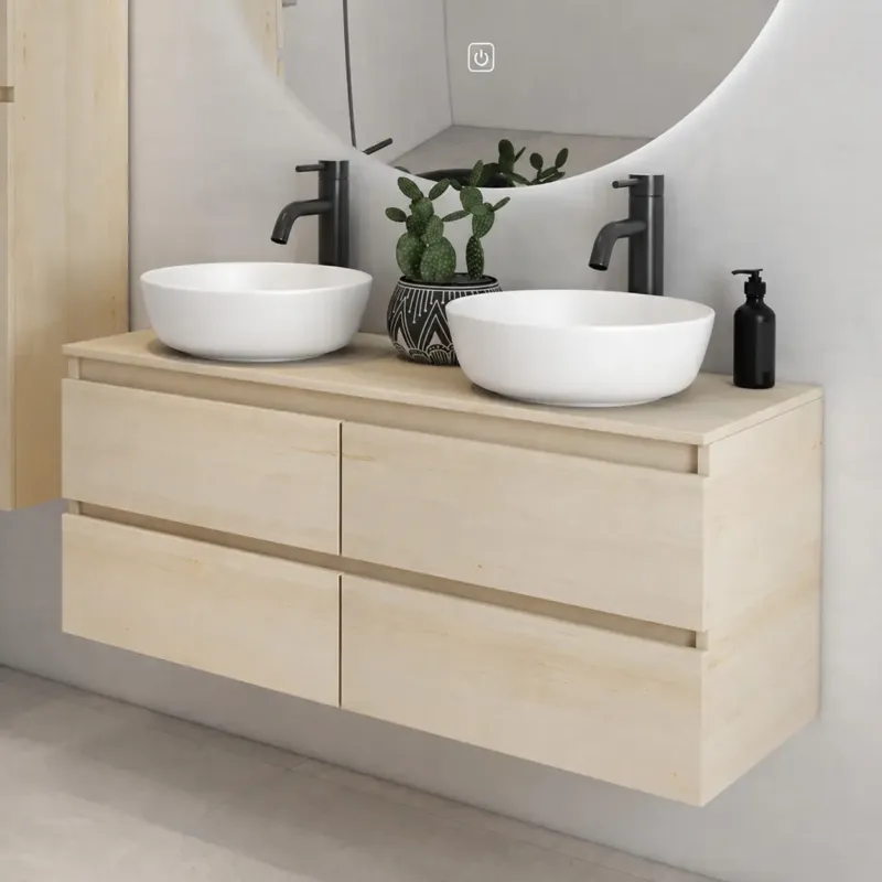 Actieprijs Fontana Proma badmeubel 120cm met witte waskommen beach eiken