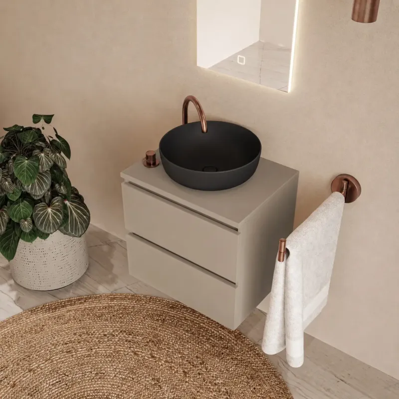 Finale Uitverkoop Fontana Proma badmeubel 60cm met zwarte waskom taupe
