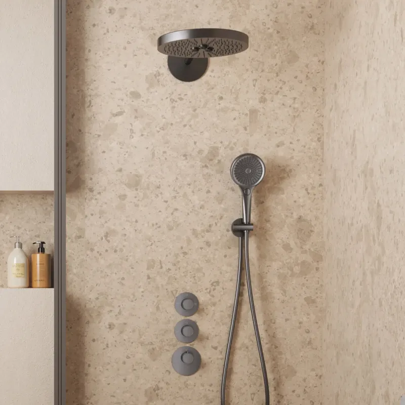 Betrouwbaar Saniclear Premium Uni inbouw regendouche 30cm gun metal PVD met 2 standen hoofddouche en 3 standen handdouche