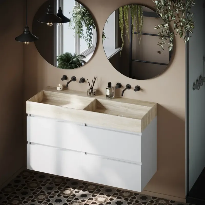 Fontana White Travertin badkamermeubel mat wit 120cm zonder kraangat Beperkt Aanbod
