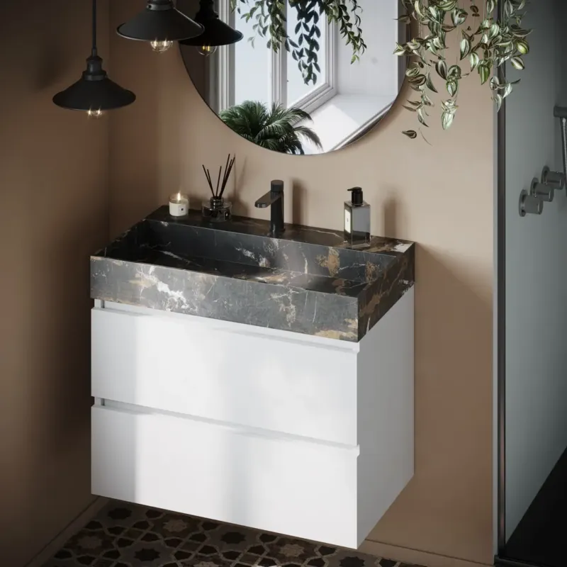 Gereduceerde Prijs Fontana Portoro Gold badkamermeubel mat wit 80cm met kraangat