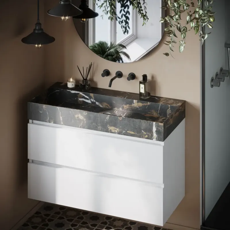 Beperkt Aanbod Fontana Portoro Gold badkamermeubel mat wit 100cm zonder kraangat