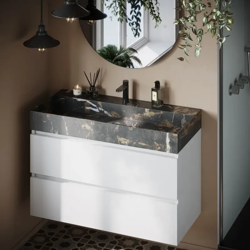 Fontana Portoro Gold badkamermeubel mat wit 100cm met kraangat Hoge Kwaliteit