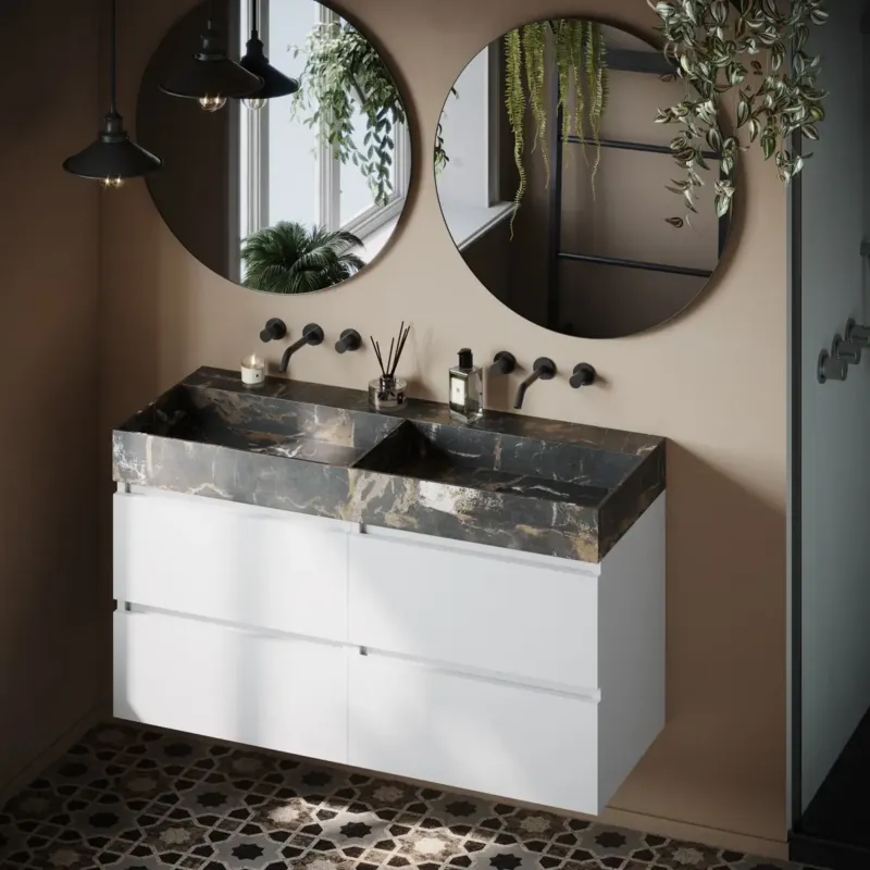Fontana Portoro Gold badkamermeubel mat wit 120cm zonder kraangat Beperkt Aanbod