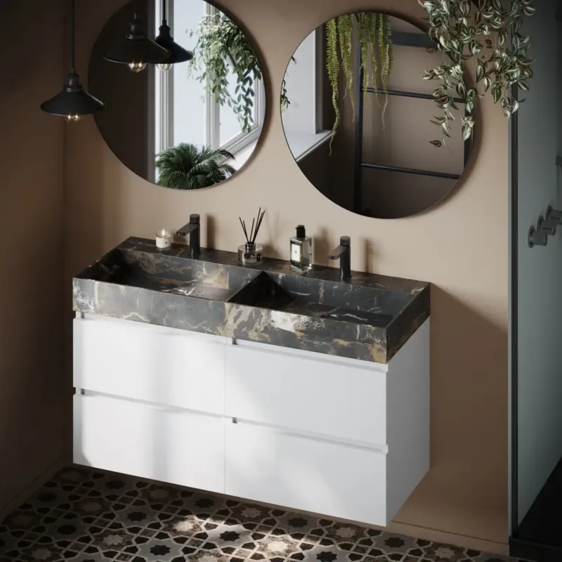 Meest Verkocht Fontana Portoro Gold badkamermeubel mat wit 120cm met 2 kraangaten