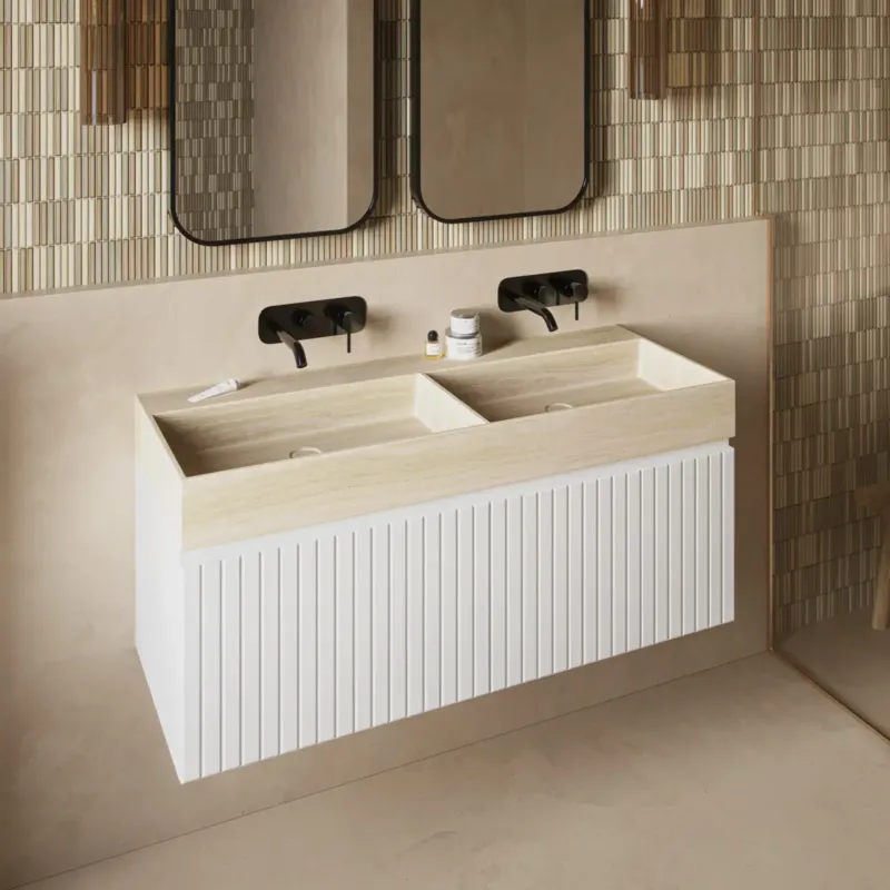 Favoriet Fontana White Travertin badmeubel 120cm mat wit met ribbelfront zonder kraangat