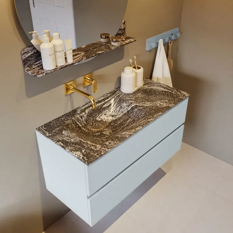 Nu Kopen Mondiaz Vica DLux badmeubel 100cm clay 2 lades met wastafel lava links zonder kraangat