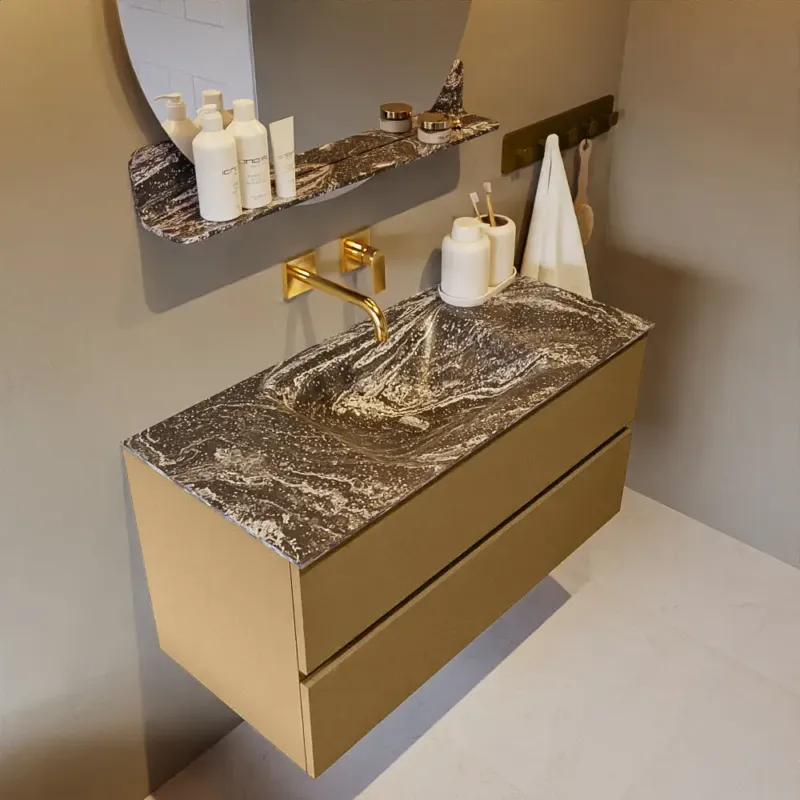 Must-Have Mondiaz Vica DLux badmeubel 100cm oro 2 lades met wastafel lava midden zonder kraangat