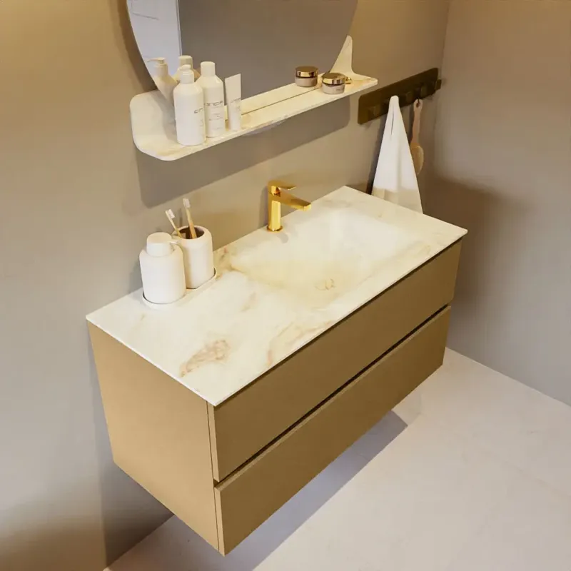 Actieprijs Mondiaz Vica DLux badmeubel 100cm oro 2 lades met wastafel frappe rechts 1 kraangat