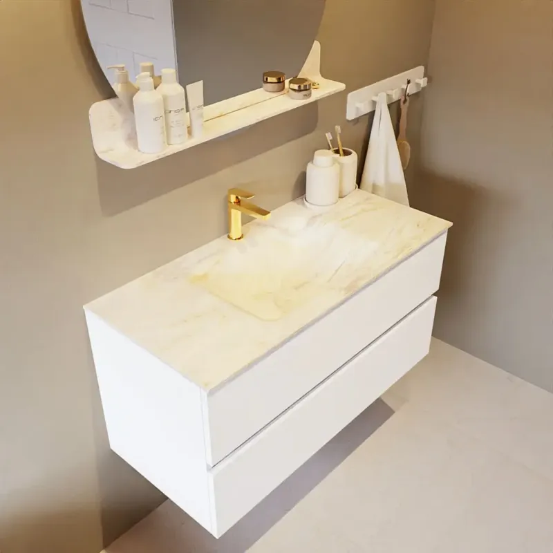 Veilige Betaling Mondiaz Vica DLux badmeubel 100cm talc 2 lades met wastafel ostra midden 1 kraangat
