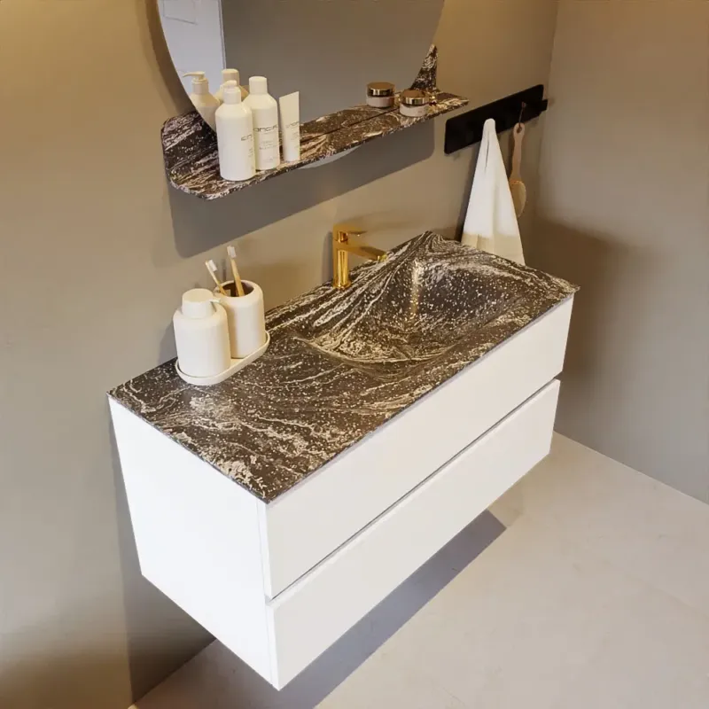 Mondiaz Vica DLux badmeubel 100cm talc 2 lades met wastafel lava rechts 1 kraangat Superprijs