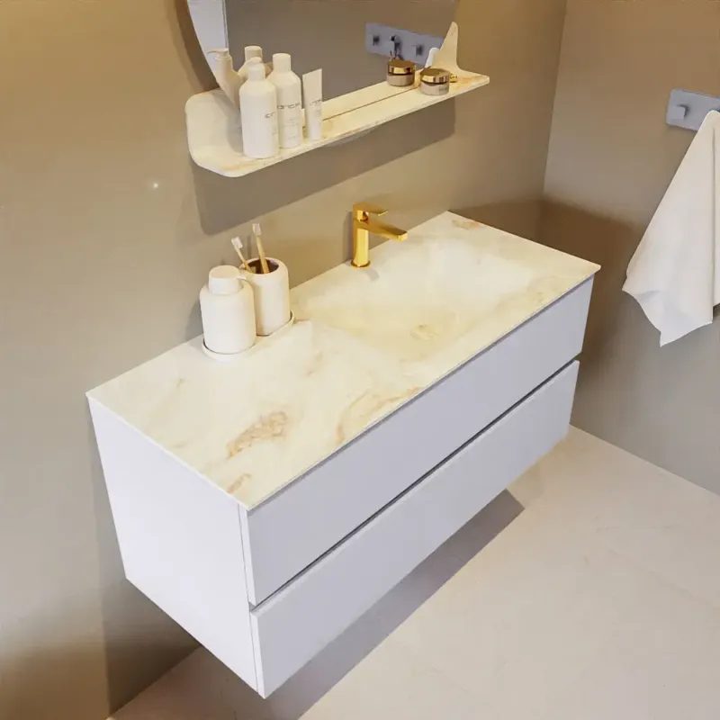 Voordeelprijs Mondiaz Vica DLux badmeubel 110cm cale 2 lades met wastafel frappe rechts 1 kraangat