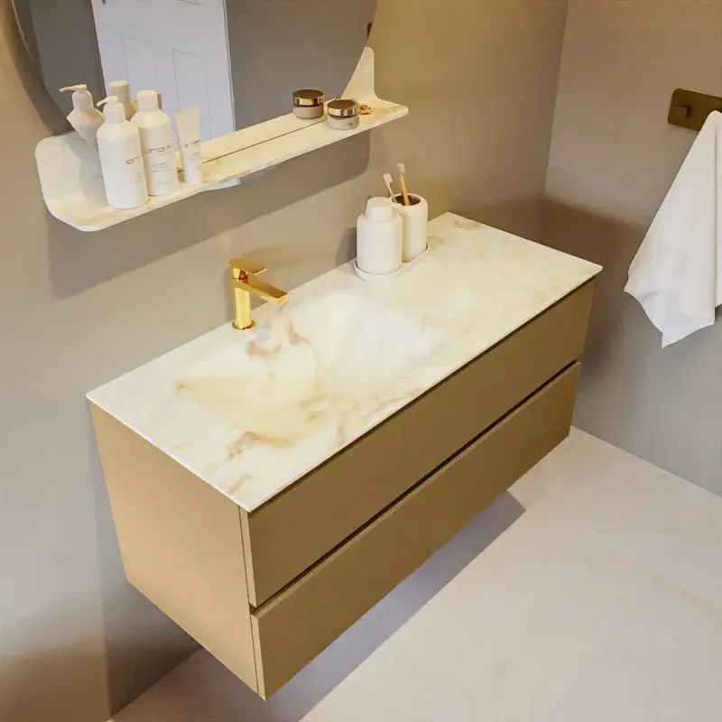 Actieprijs Mondiaz Vica DLux badmeubel 110cm oro 2 lades met wastafel frappe links 1 kraangat