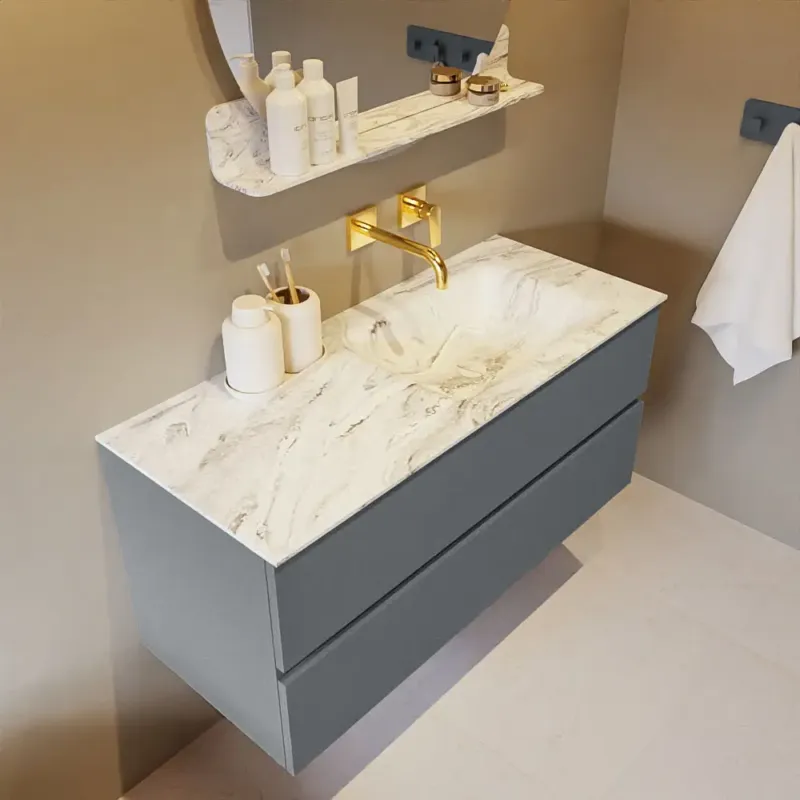 Voordeelprijs Mondiaz Vica DLux badmeubel 110cm plata 2 lades met wastafel glace rechts zonder kraangat