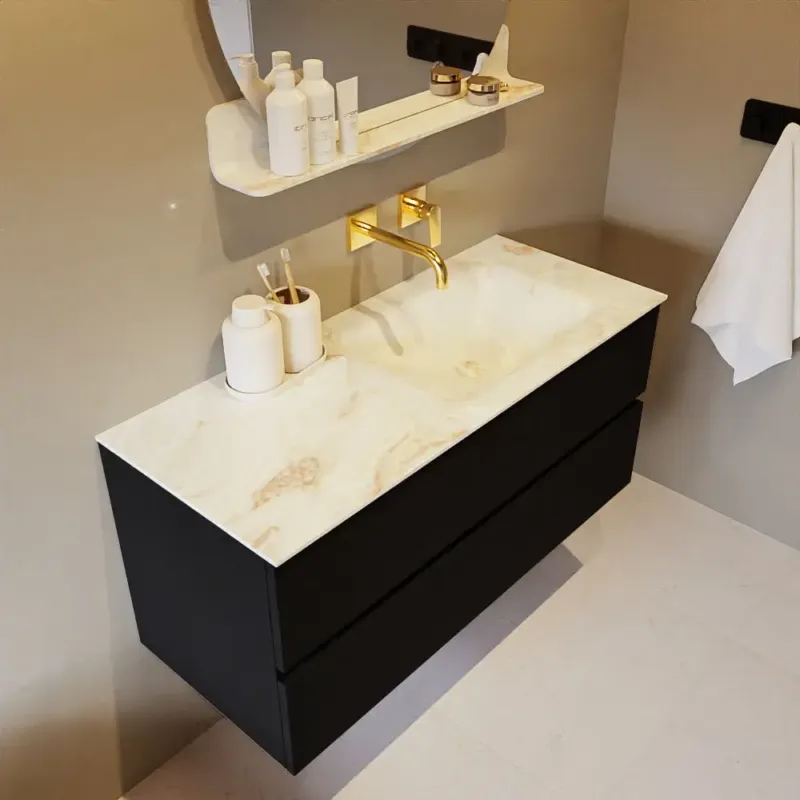 Laatste Kans Mondiaz Vica DLux badmeubel 110cm urban 2 lades met wastafel frappe rechts zonder kraangat