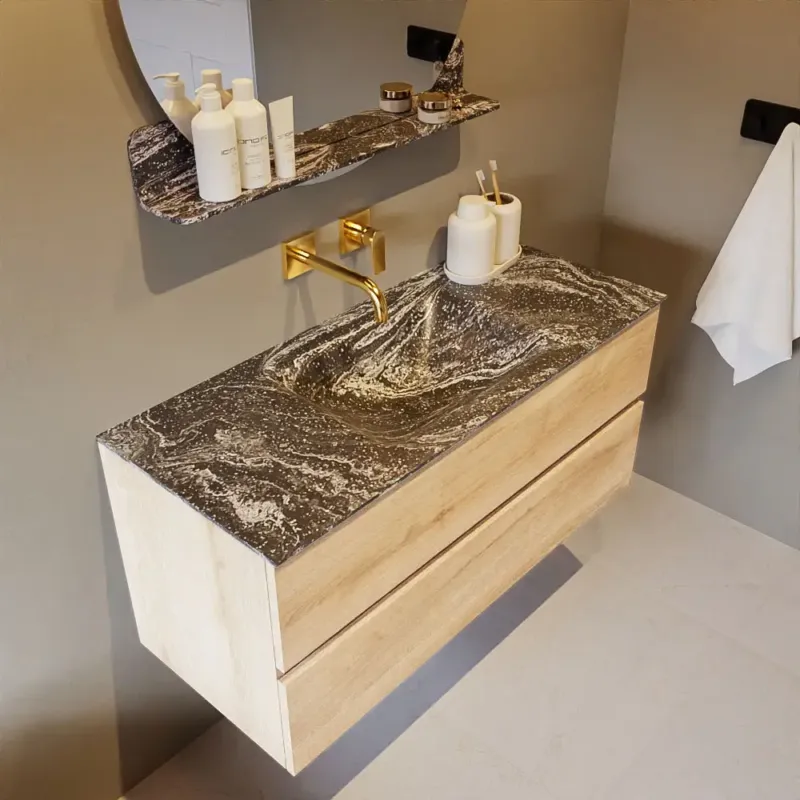 Veilige Betaling Mondiaz Vica DLux badmeubel 110cm washed oak 2 lades met wastafel lava midden zonder kraangat
