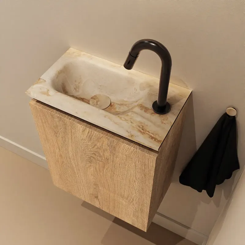 Alleen Vandaag Mondiaz Ture DLux toiletmeubel 40cm washed oak met wastafel frappe links met kraangat